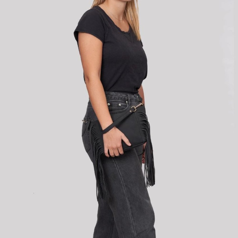 URBAN ORIGINALS Fringe Baby leather-suede women's crossbody bag + Dust bag BLACK - Picture 8 of 8